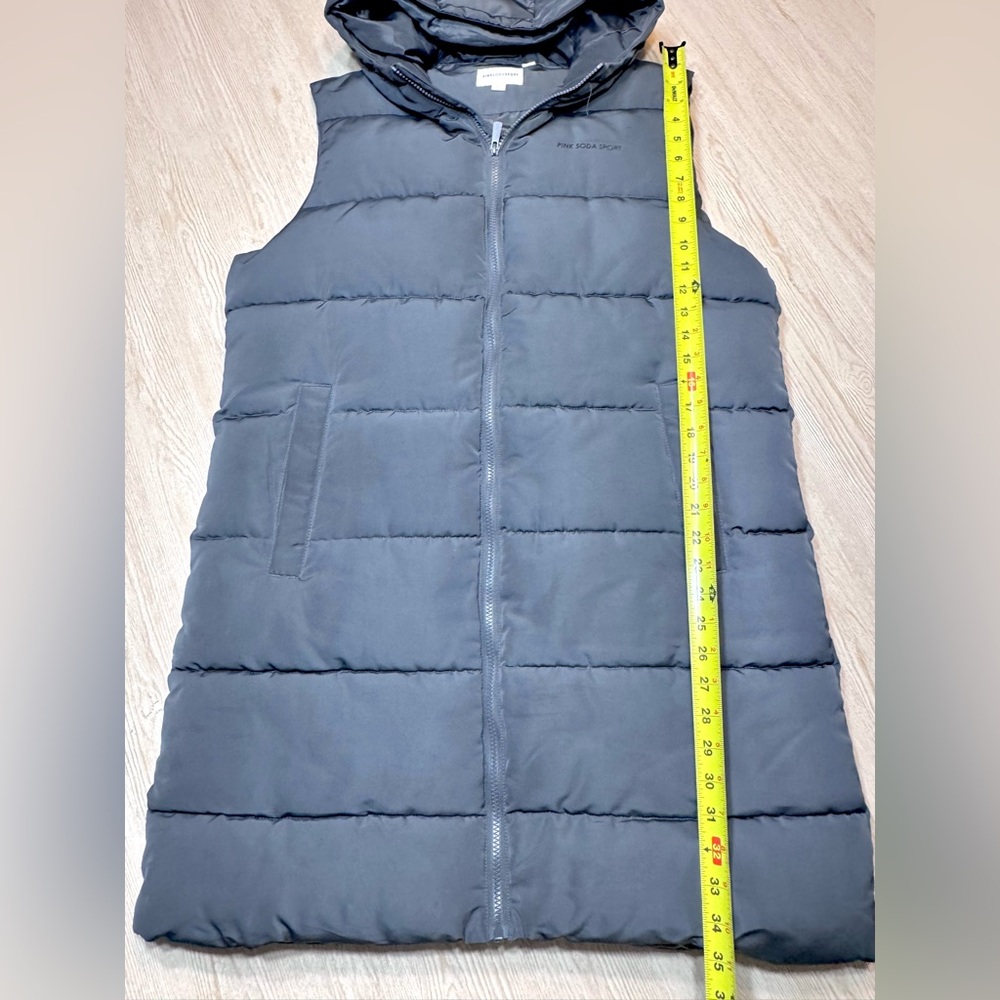 Pink Soda Sport Longline Hooded Puffer Vest Black Size M - Picture 5 of 10